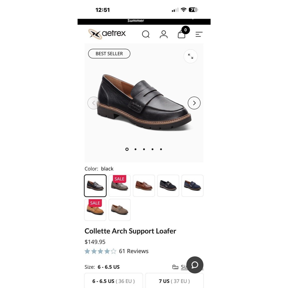 Aetrex Collette Loafer Sz. 10 NWOB Black